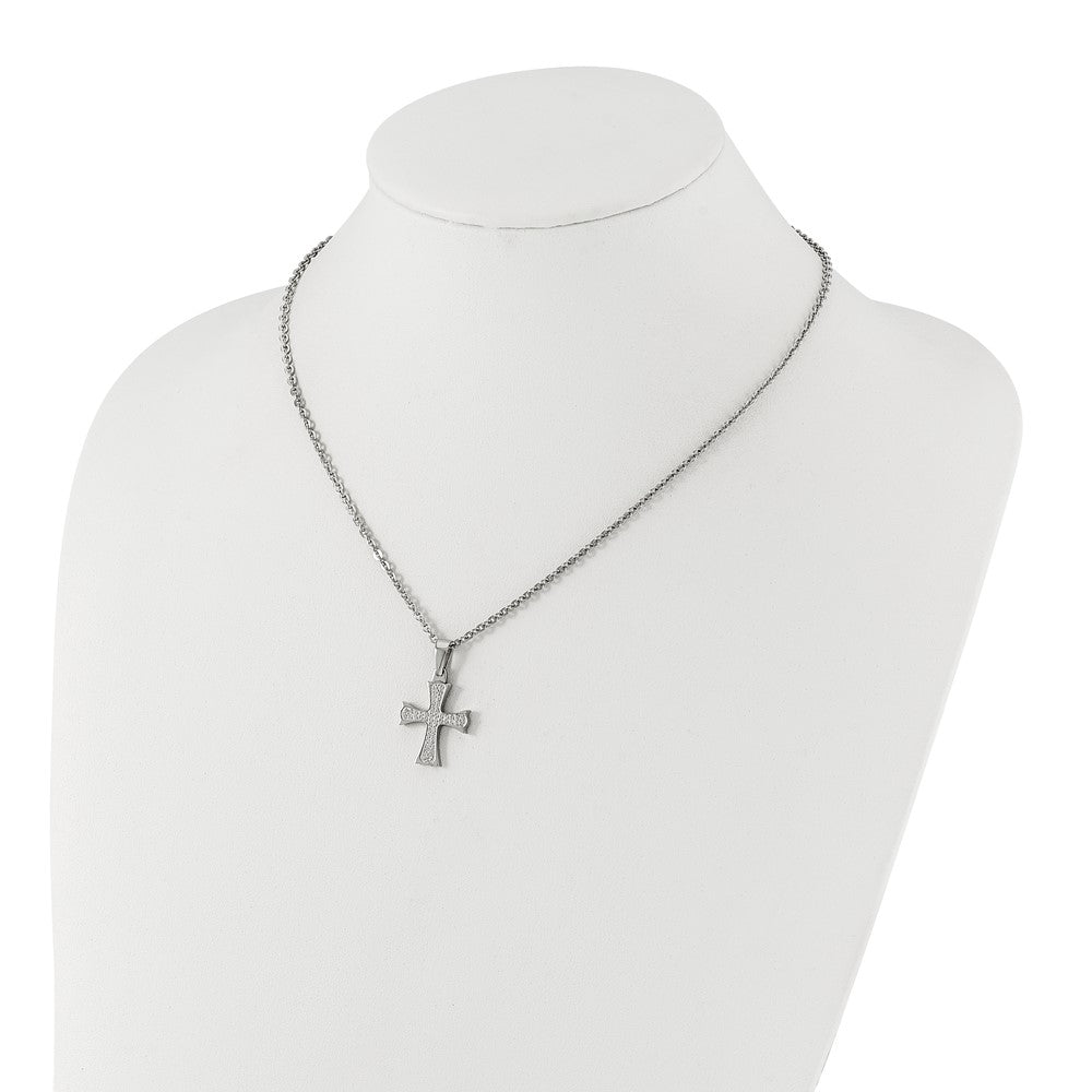 Stainless Steel Polished Cz Cross Necklace