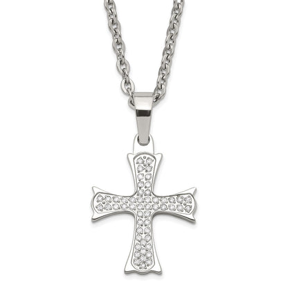 Stainless Steel Polished Cz Cross Necklace
