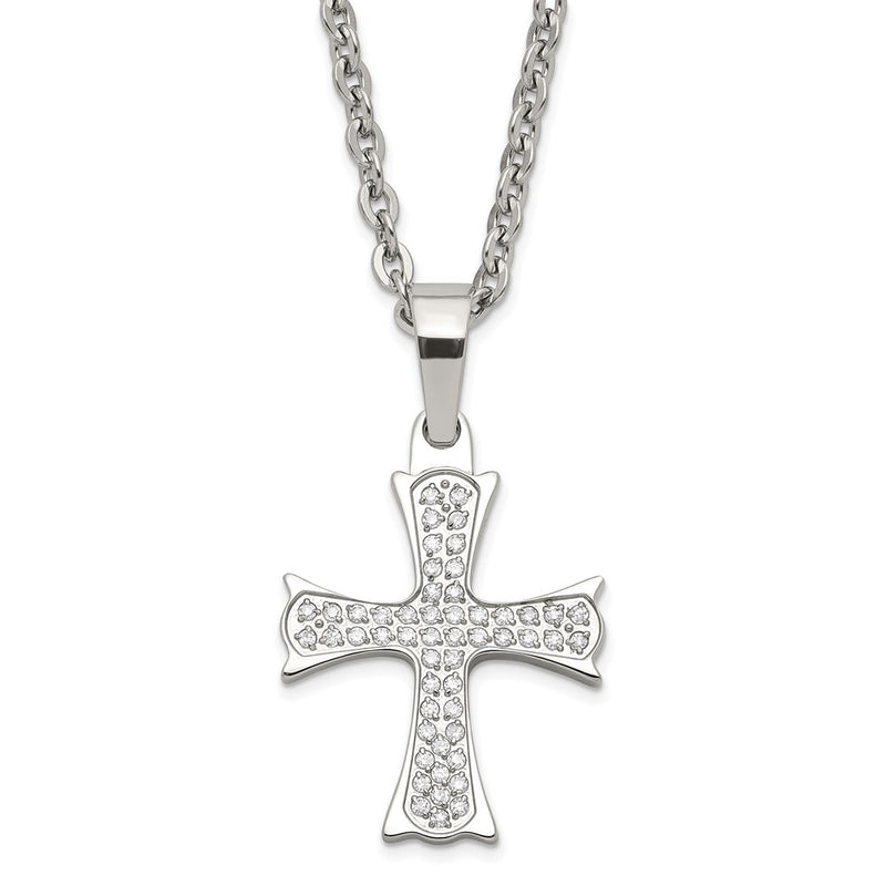 Stainless Steel Polished Cz Cross Necklace