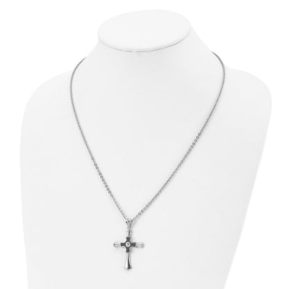 Stainless Steel Antiqued And Polished Cross 22In Necklace