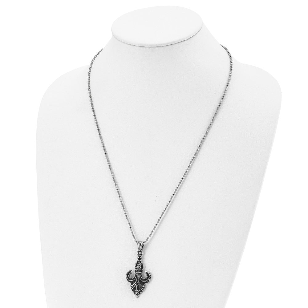 Stainless Steel Antiqued And Polished Fleur De Lis 24In Necklace