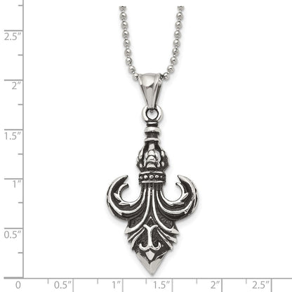 Stainless Steel Antiqued And Polished Fleur De Lis 24In Necklace
