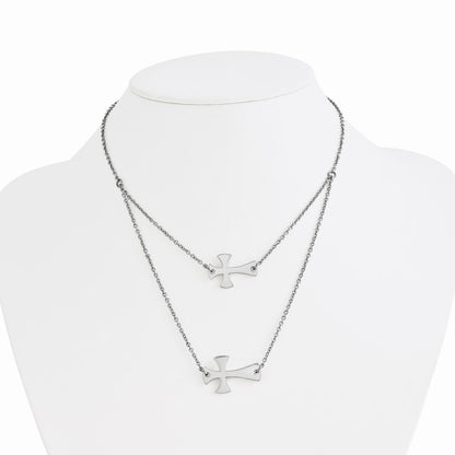 Stainless Steel Double Sideways Cross Layered Necklace