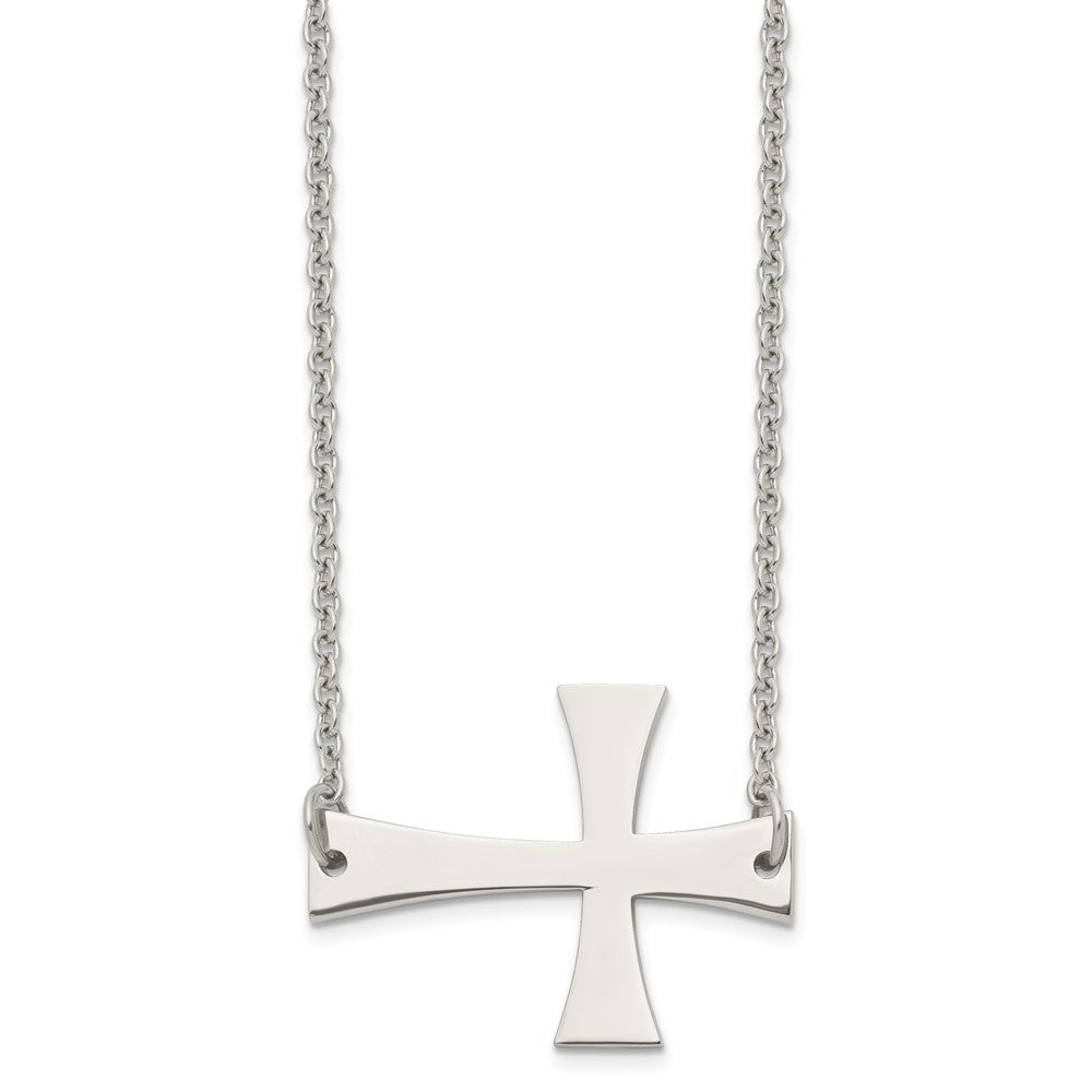 Stainless Steel Polished Sideways Cross 21In Necklace