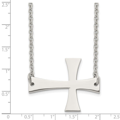 Stainless Steel Polished Sideways Cross 21In Necklace