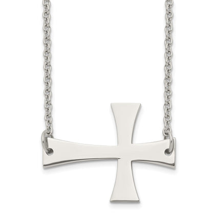 Stainless Steel Polished Sideways Cross 21In Necklace