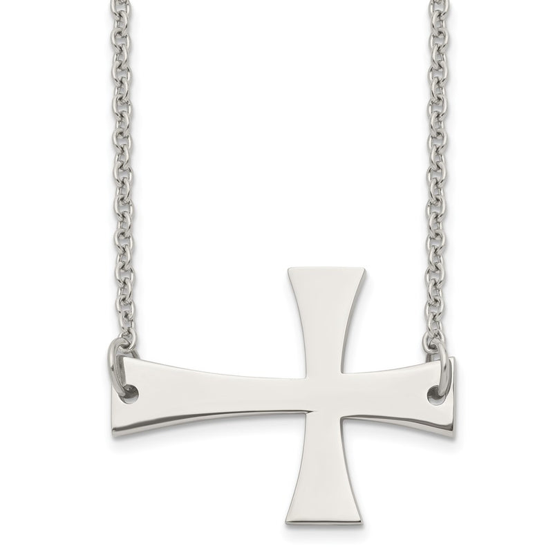Stainless Steel Polished Sideways Cross 21In Necklace