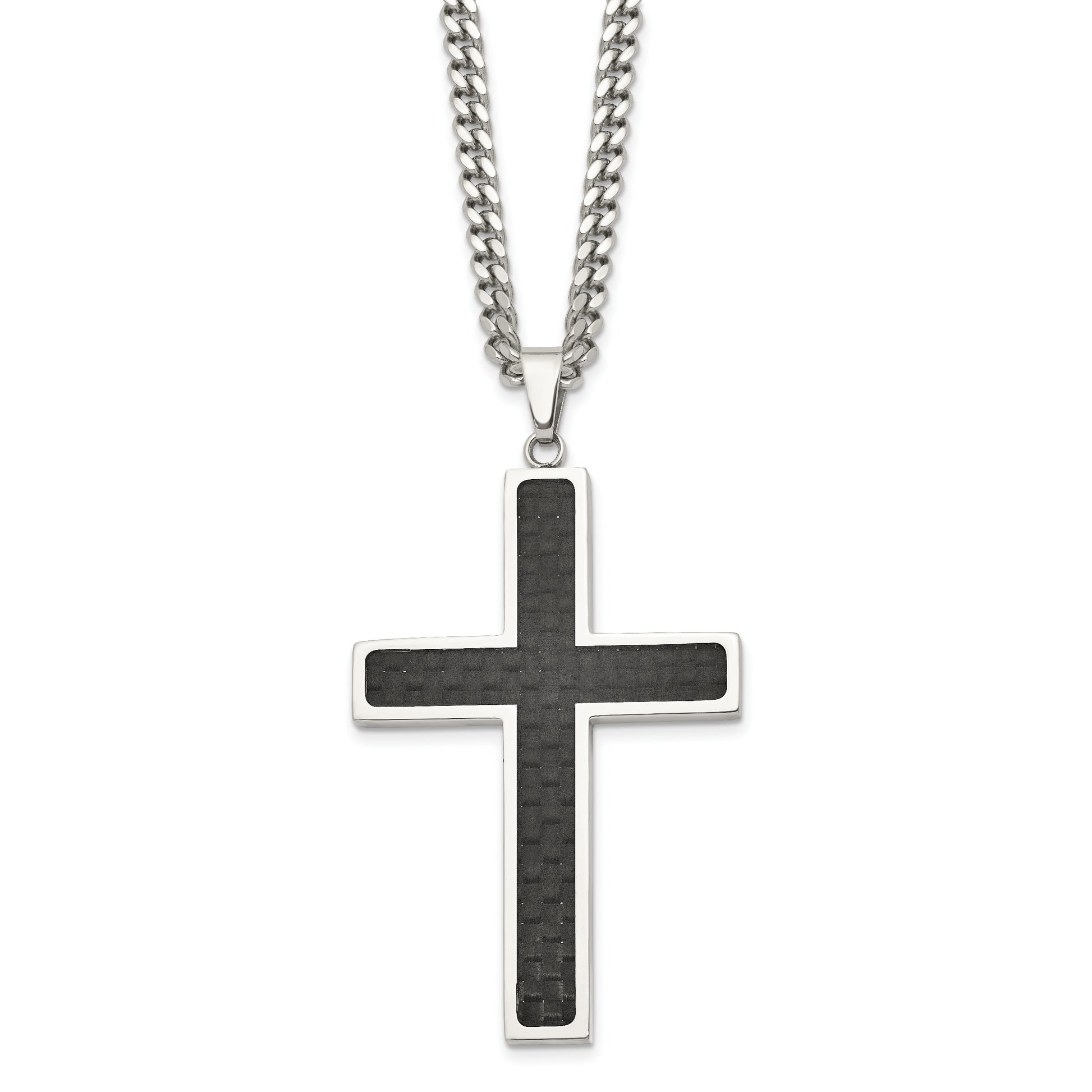 Stainless Steel Black Carbon Fiber Inlay Cross 24