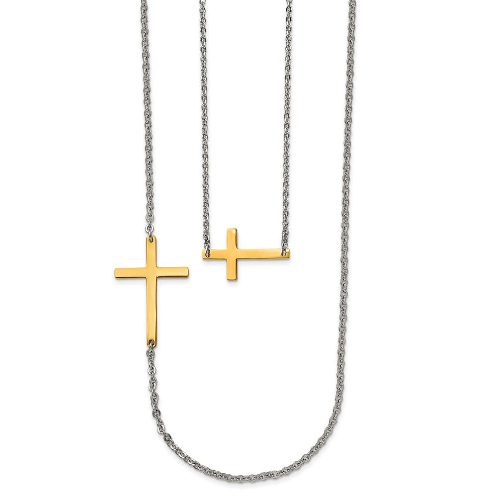 Stainless Steel Double Sideways Cross Layered 18In Necklace