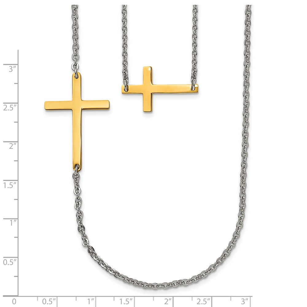 Stainless Steel Double Sideways Cross Layered 18In Necklace