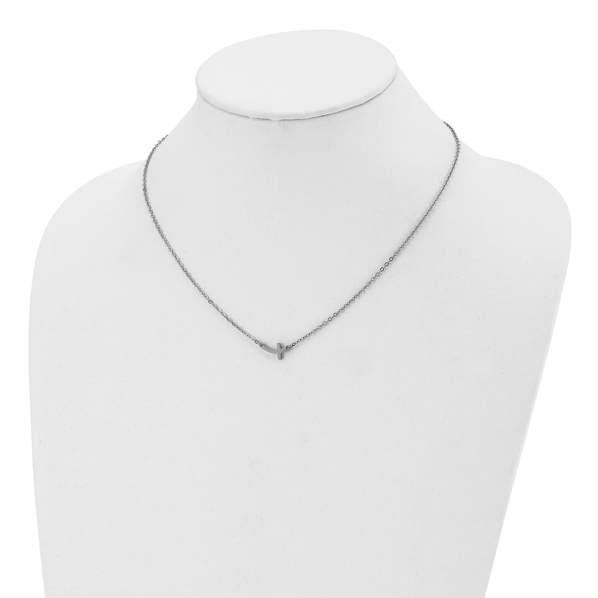 Stainless Steel Chisel Polished Sideways Cross On An 18 Inch Cable Chain Necklace