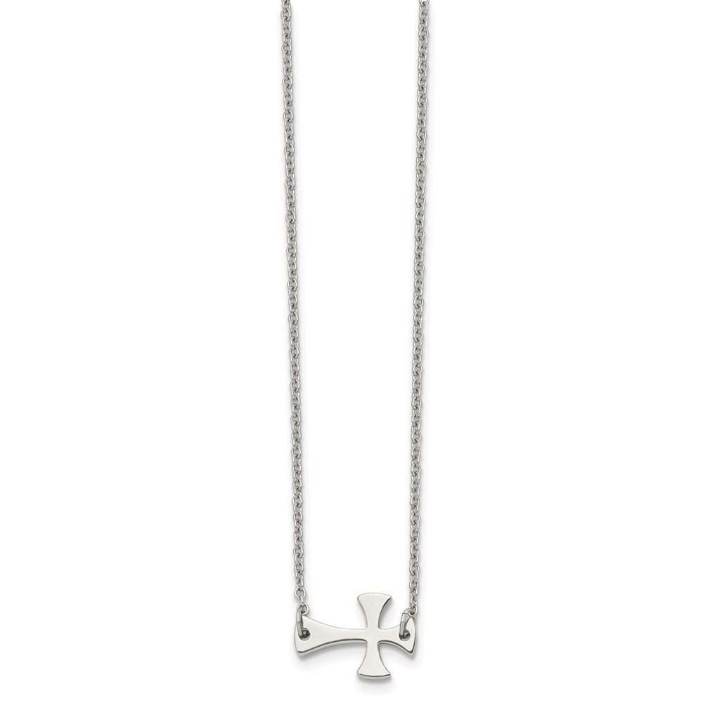 Stainless Steel Polished Sideways Cross 16In Necklace