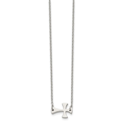 Stainless Steel Polished Sideways Cross 16In Necklace
