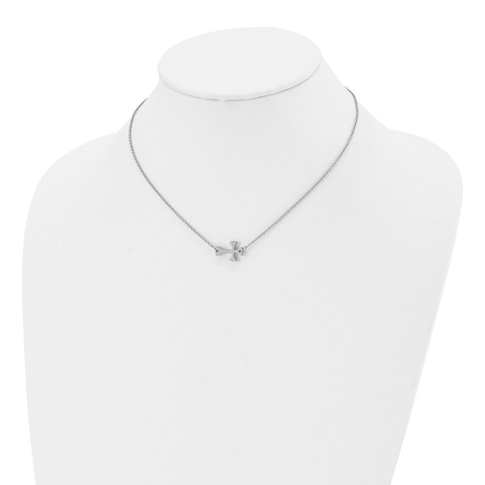 Stainless Steel Polished Sideways Cross 16In Necklace