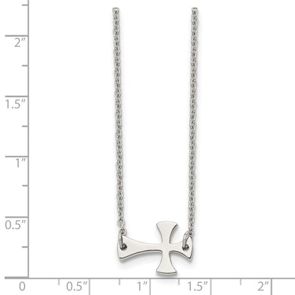 Stainless Steel Polished Sideways Cross 16In Necklace