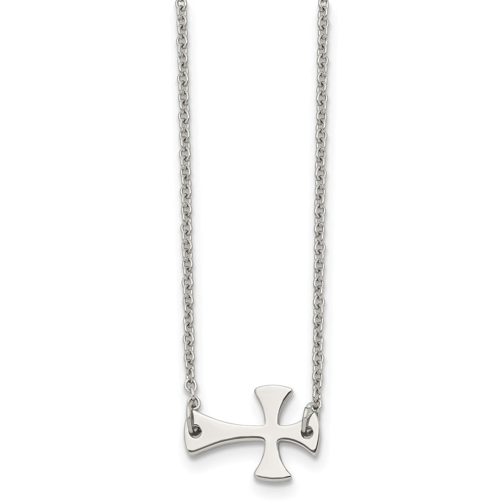 Stainless Steel Polished Sideways Cross 16In Necklace