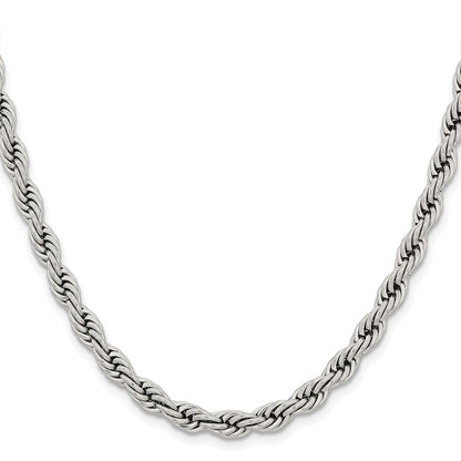 Stainless Steel Chisel Polished 6mm22 Inch Rope Chain Necklace