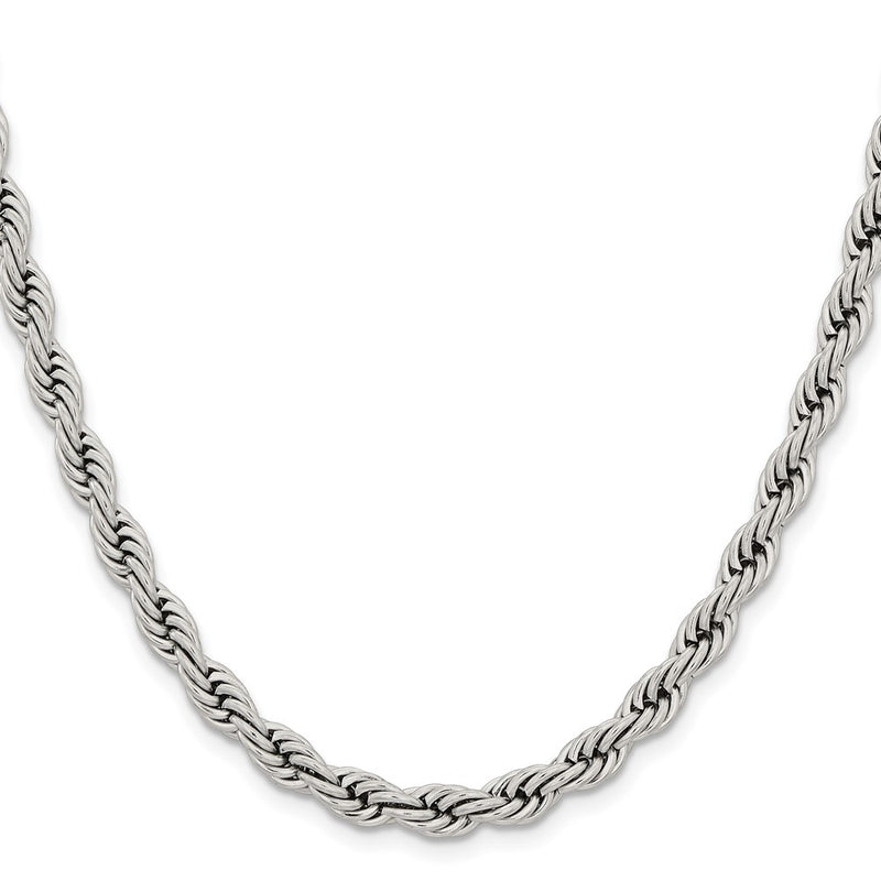 Stainless Steel Chisel Polished 6mm22 Inch Rope Chain Necklace