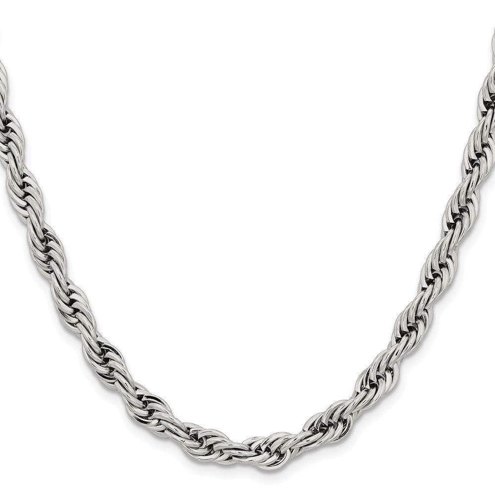 Stainless Steel Chisel Polished 7mm 18 Inch Rope Chain Necklace