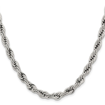 Stainless Steel Chisel Polished 7mm 18 Inch Rope Chain Necklace