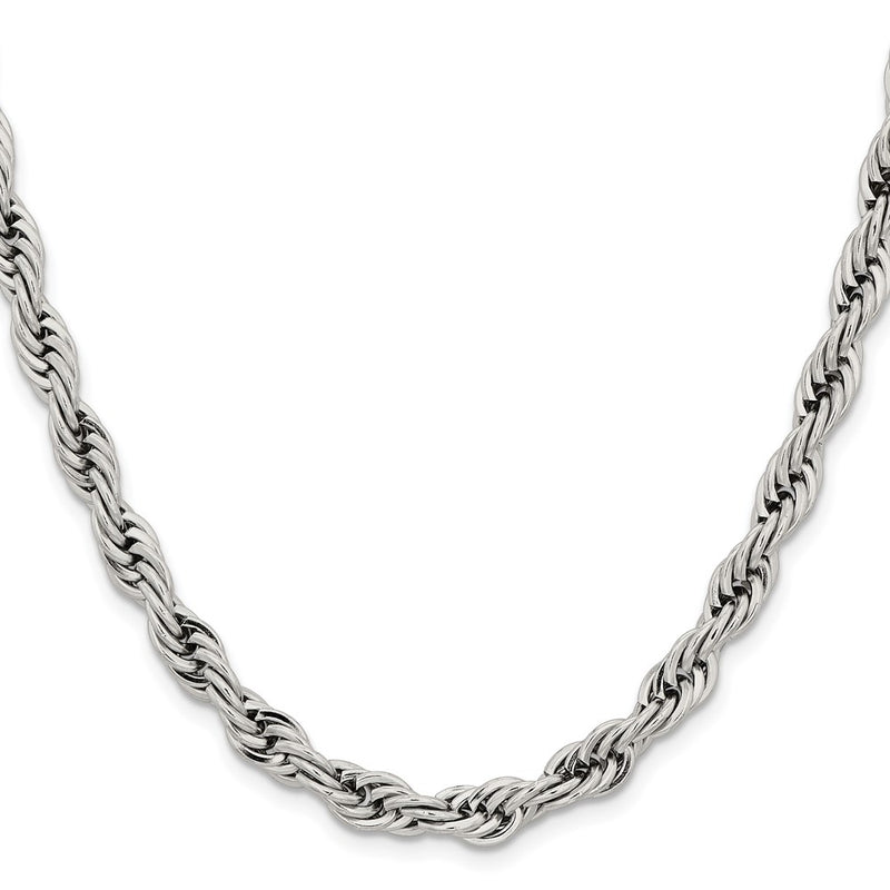 Stainless Steel Chisel Polished 7mm 20 Inch Rope Chain Necklace