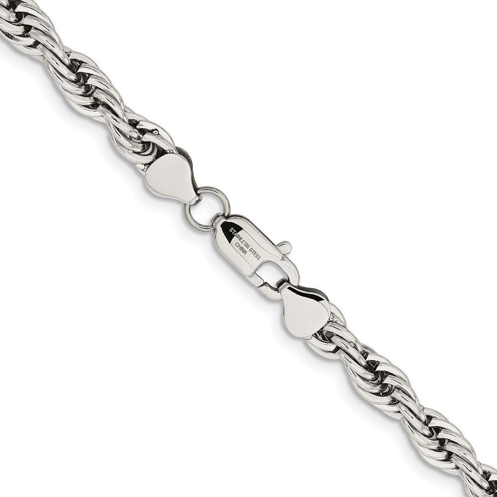 Stainless Steel Chisel Polished 7mm 18 Inch Rope Chain Necklace