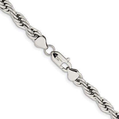 Stainless Steel Chisel Polished 7mm 18 Inch Rope Chain Necklace