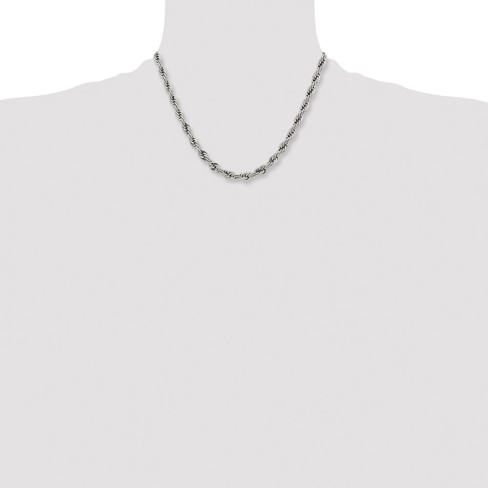 Stainless Steel Chisel Polished 7mm 18 Inch Rope Chain Necklace