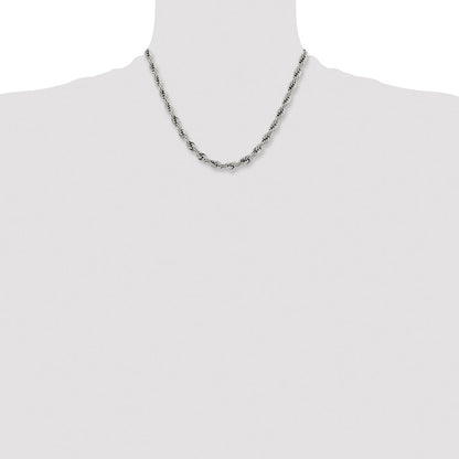 Stainless Steel Chisel Polished 7mm 18 Inch Rope Chain Necklace