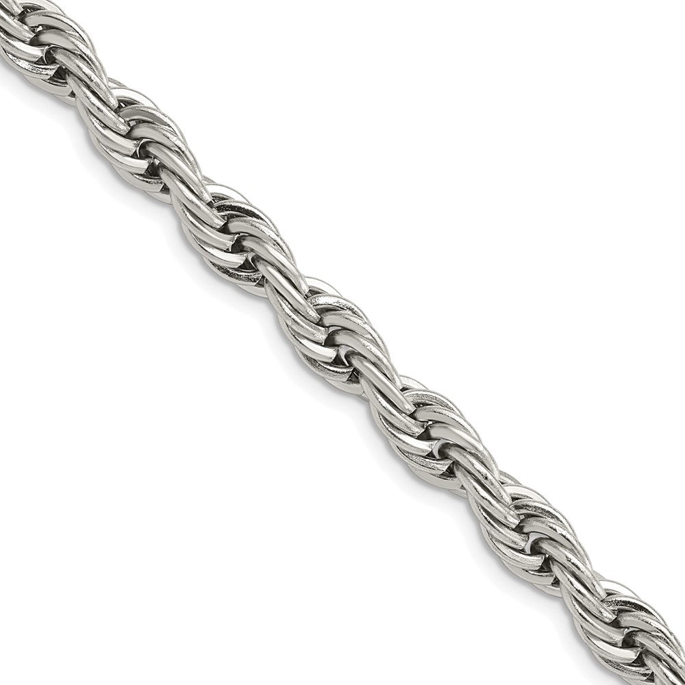 Stainless Steel Chisel Polished 7mm 18 Inch Rope Chain Necklace