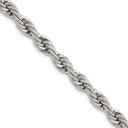 Stainless Steel Chisel Polished 7mm 18 Inch Rope Chain Necklace