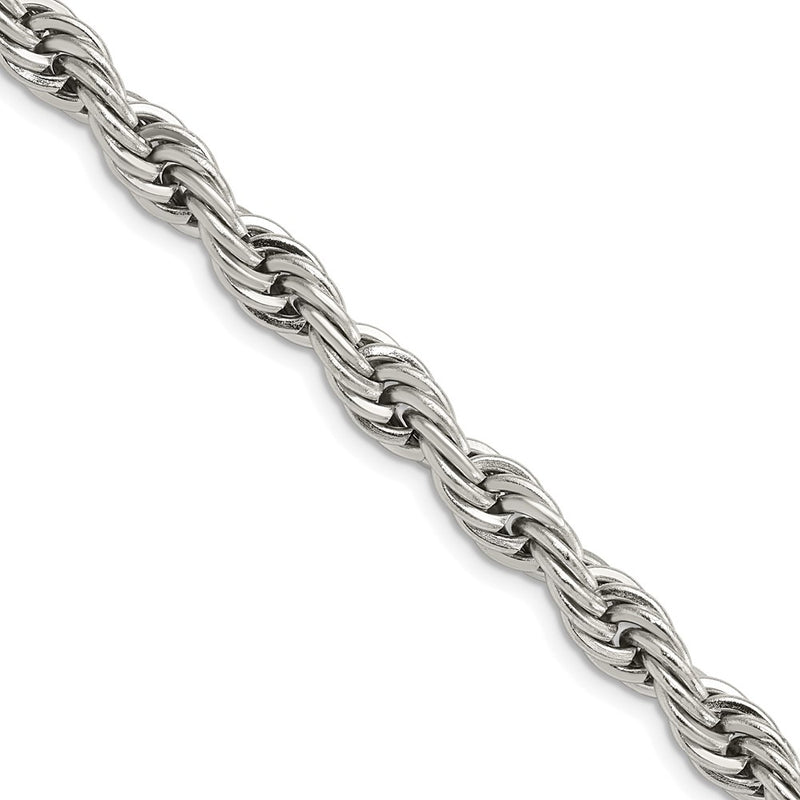 Stainless Steel Chisel Polished 7mm 18 Inch Rope Chain Necklace