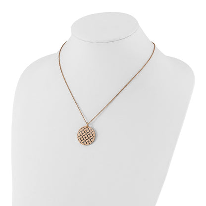 Stainless Steel Pink Ip-Plated Textured Circle Necklace