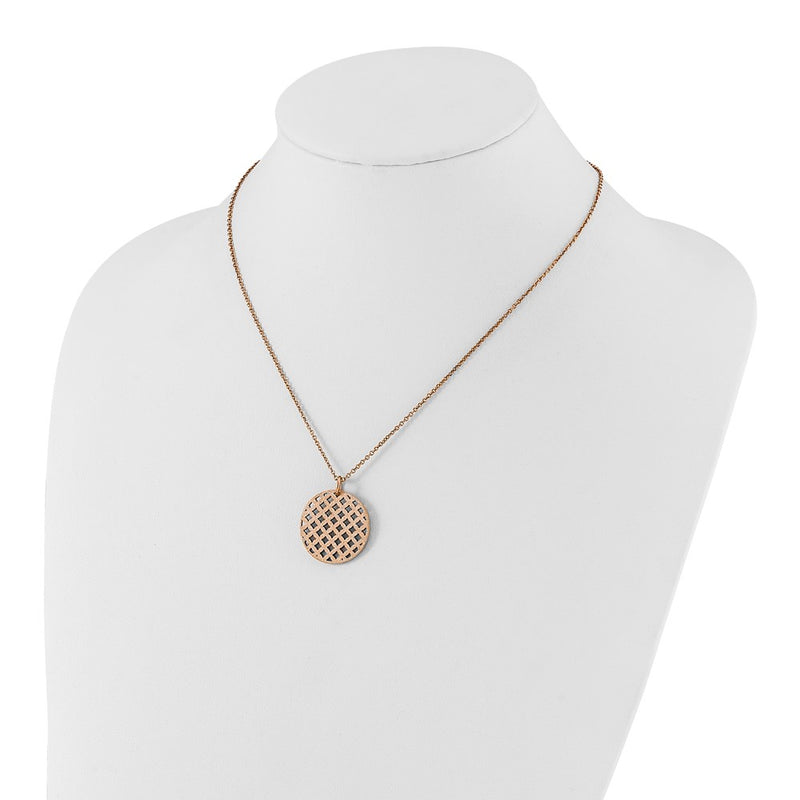 Stainless Steel Pink Ip-Plated Textured Circle Necklace
