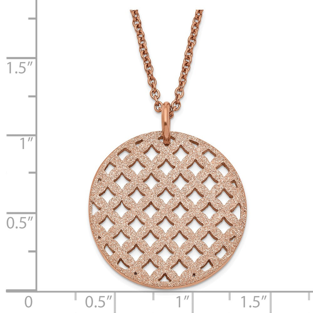 Stainless Steel Pink Ip-Plated Textured Circle Necklace