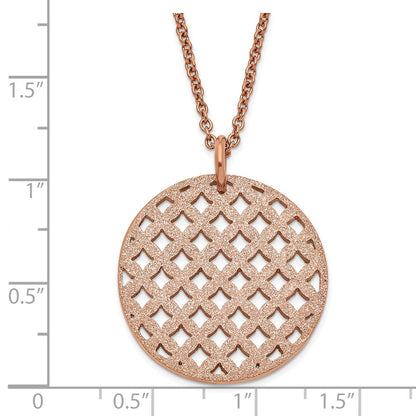 Stainless Steel Pink Ip-Plated Textured Circle Necklace