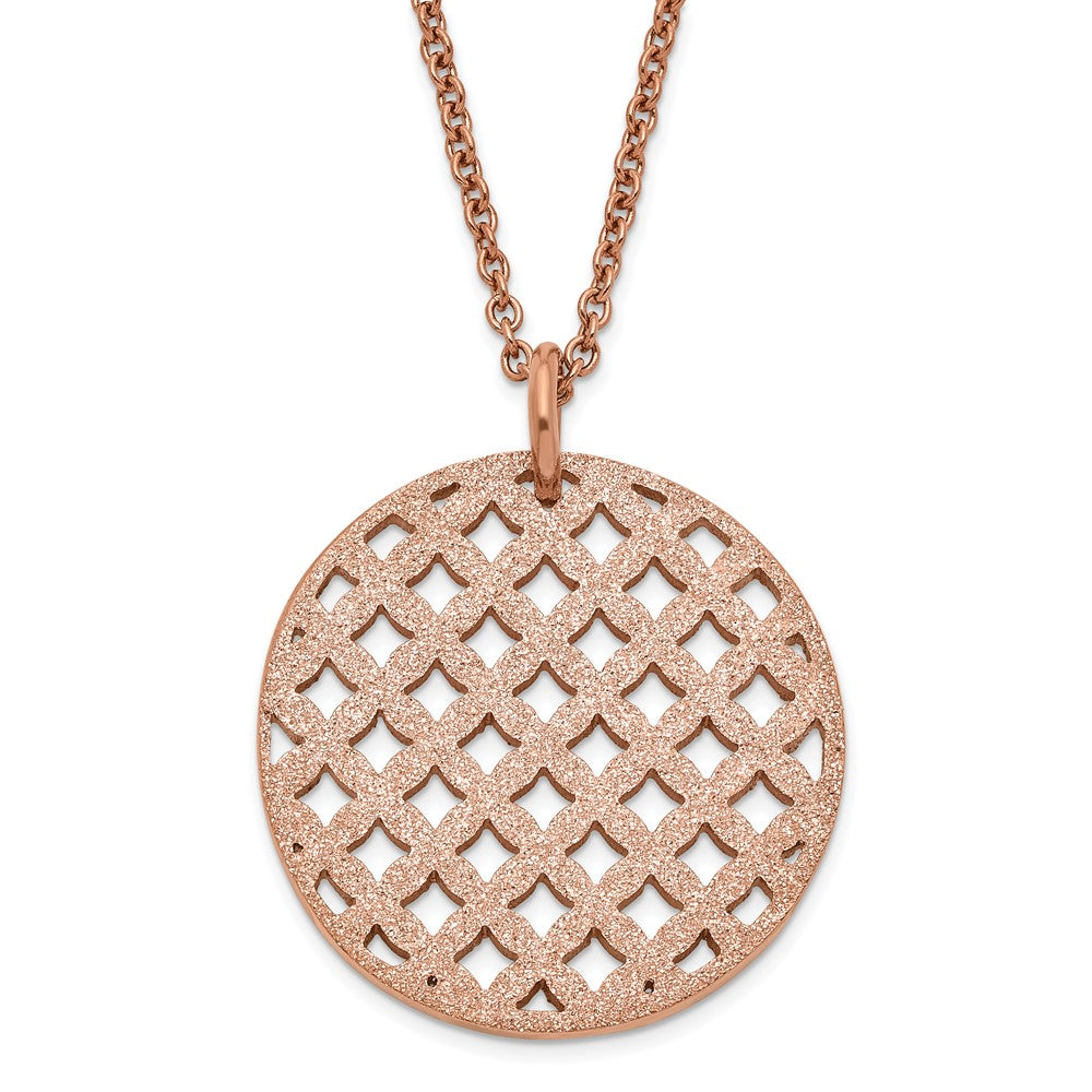 Stainless Steel Pink Ip-Plated Textured Circle Necklace