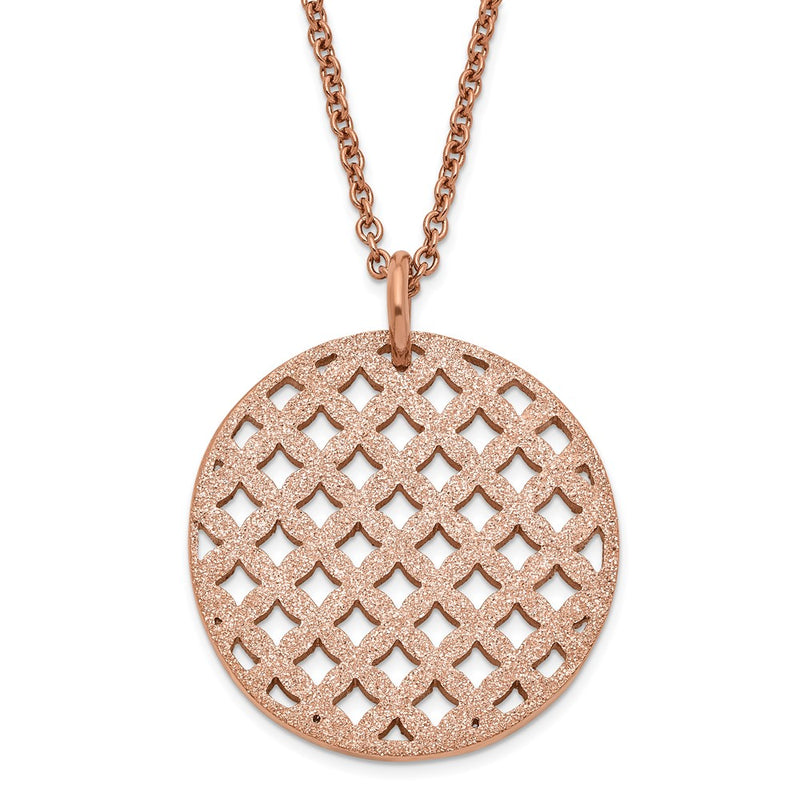Stainless Steel Pink Ip-Plated Textured Circle Necklace