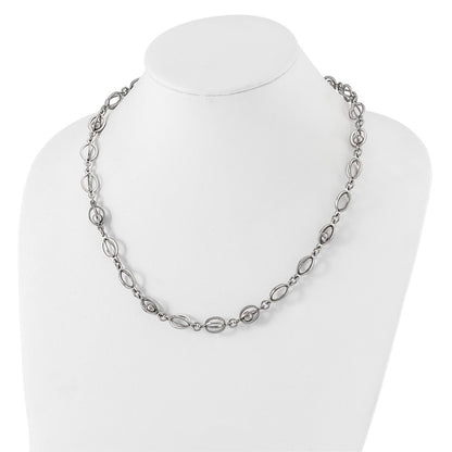 Stainless Steel Polished Oval Link W/ Moveable Ball 1.5In Ext. Necklace