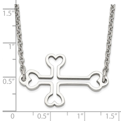 Stainless Steel Polished Sideways Cut Out Cross Necklace