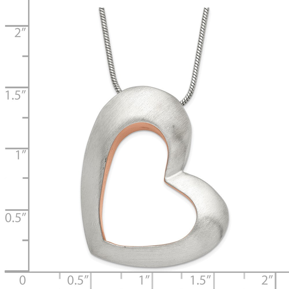 Stainless Steel Brushed & Pink Ip-Plated Heart Necklace
