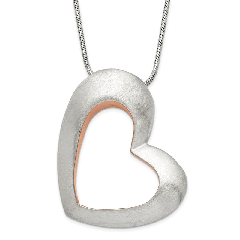 Stainless Steel Brushed & Pink Ip-Plated Heart Necklace