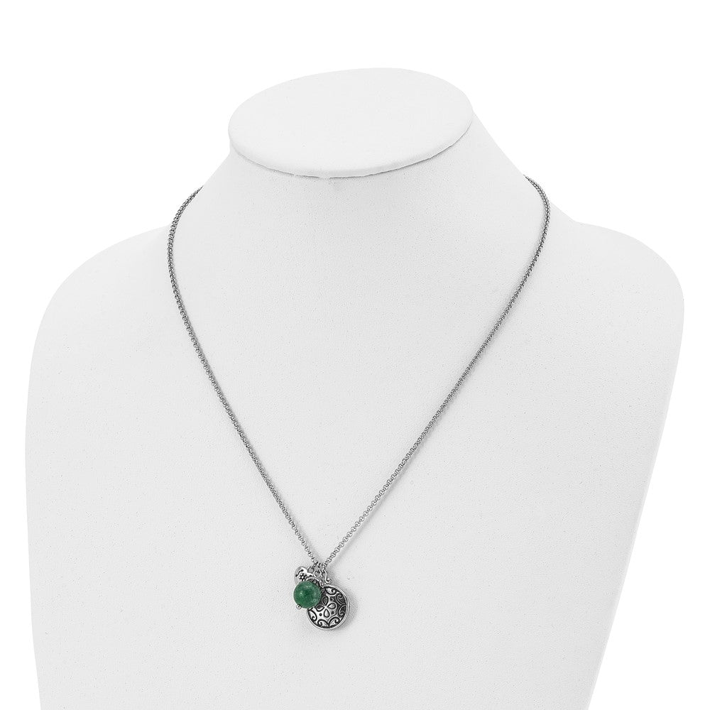 Stainless Steel Antiqued And Polished Synthetic Jade W/20In Necklace