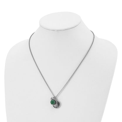 Stainless Steel Antiqued And Polished Synthetic Jade W/20In Necklace
