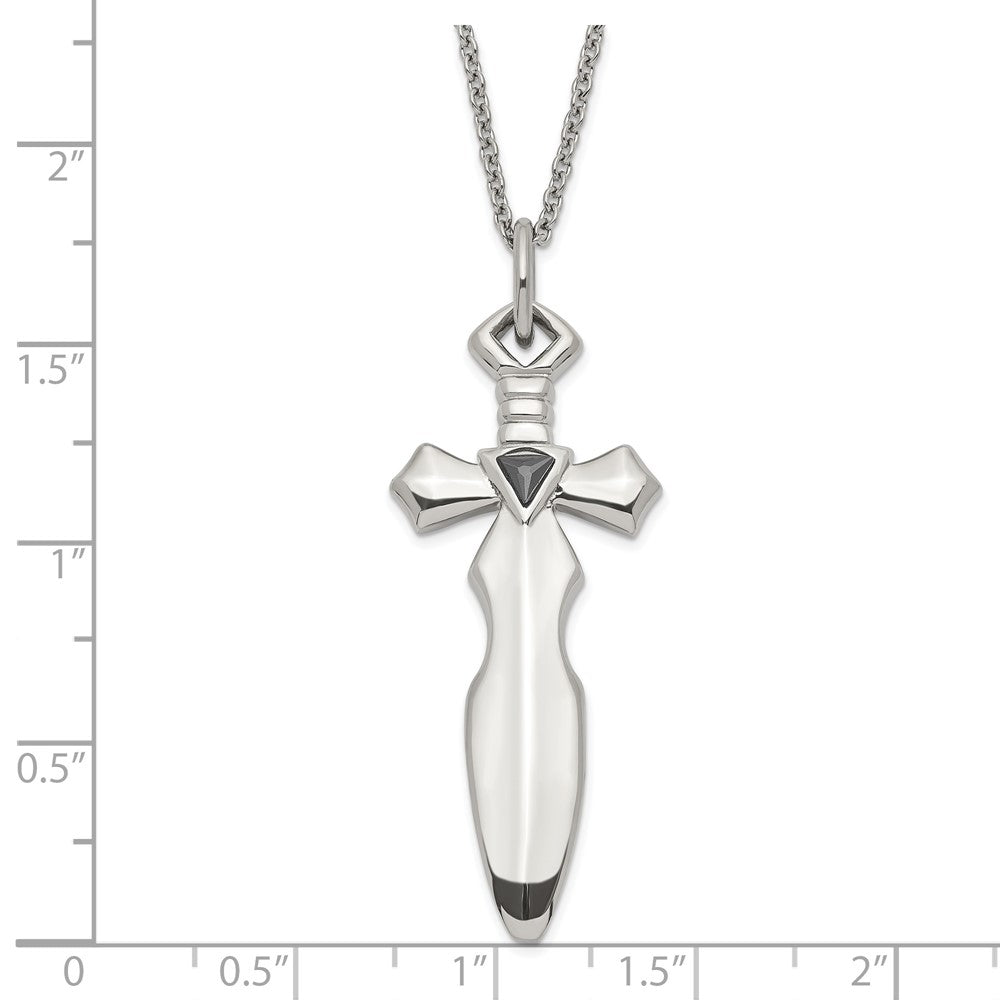 Stainless Steel Black Cz Sword Necklace