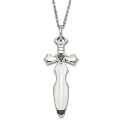 Stainless Steel Black Cz Sword Necklace