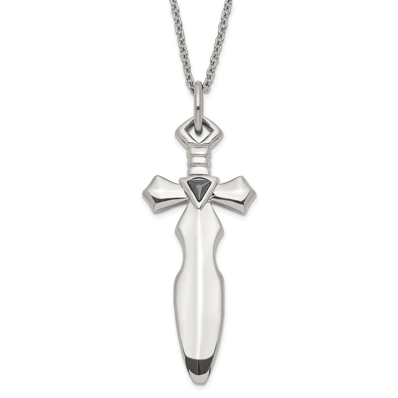 Stainless Steel Black Cz Sword Necklace