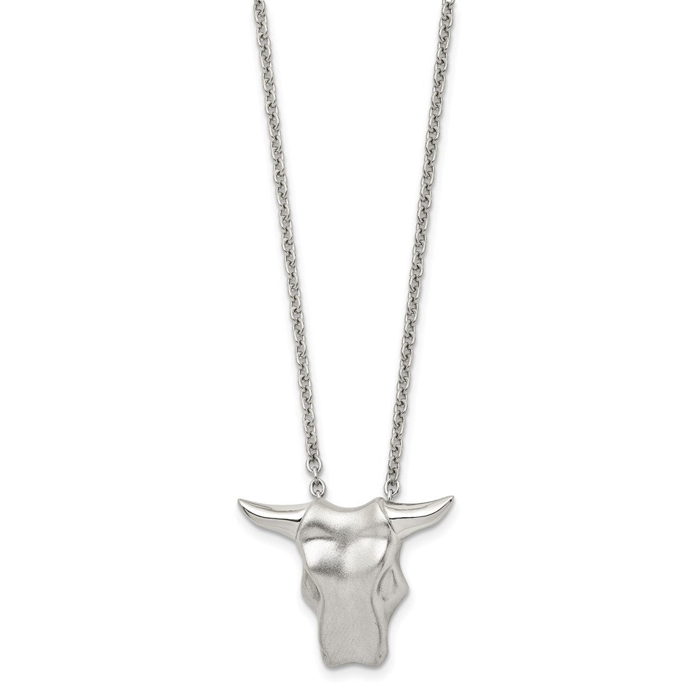 Stainless Steel Brushed Bull Head 20In Necklace