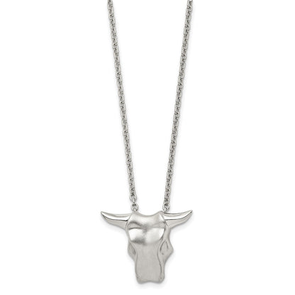 Stainless Steel Brushed Bull Head 20In Necklace