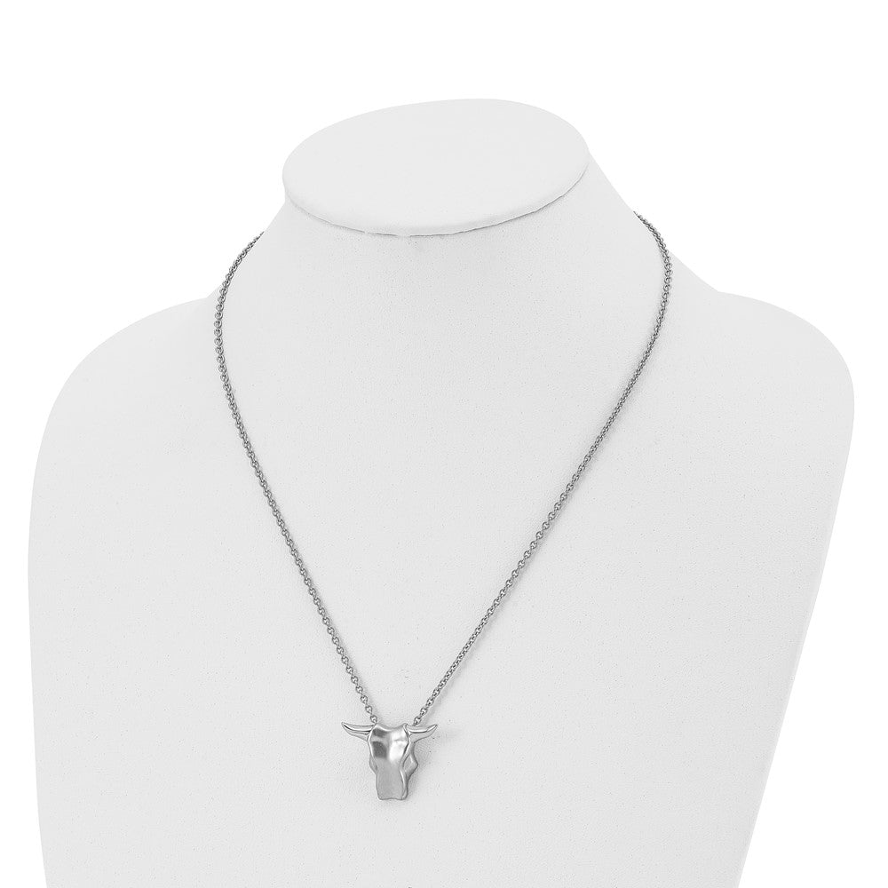 Stainless Steel Brushed Bull Head 20In Necklace